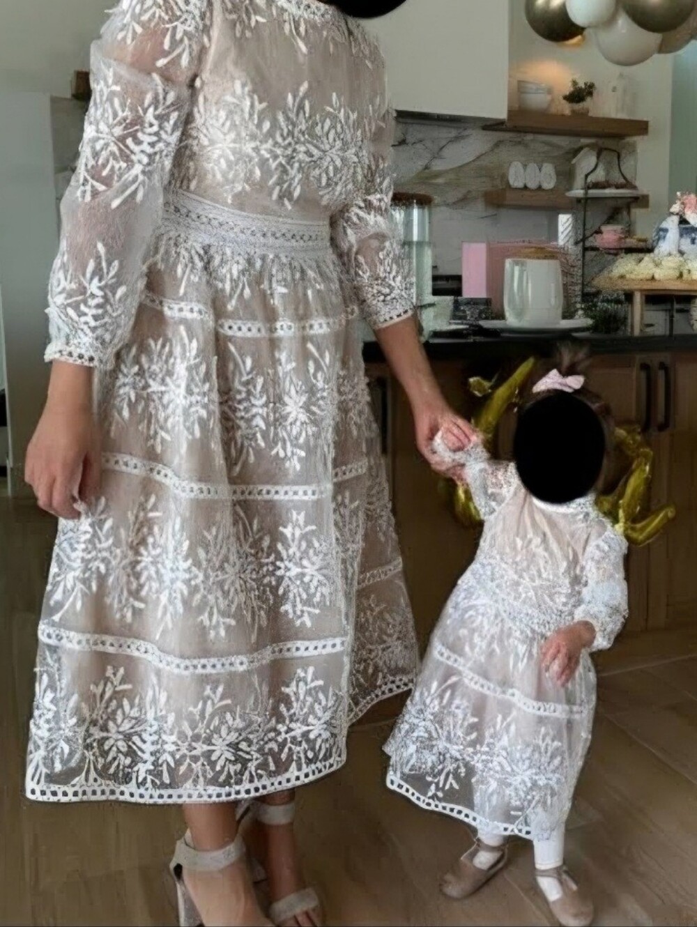 Ivy City Co White & Champagne Lace Midi Dress
